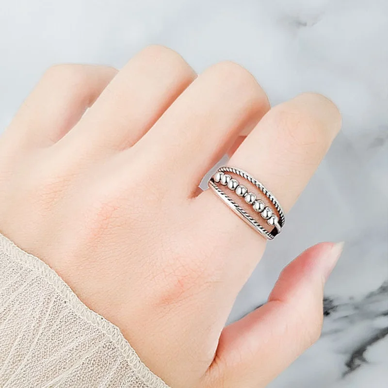 

925 Sterling Silver Rings for Women Girls Creative Stress Relief Stress Relief Accessories Instagram Geometric Beaded Bracelet