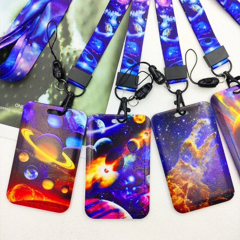 Cute Universe Star Lanyard Card Holder Neck Strap Key ID Card Straps Badge Holder DIY Hanging Rope Accessories Small Gift