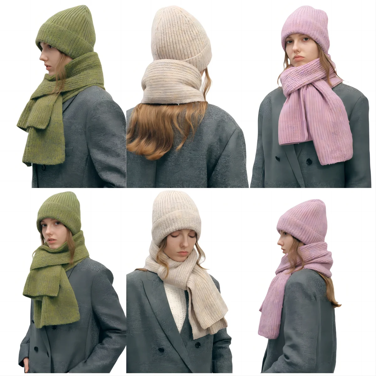 2pcs/set Scarf Hat for Women Men Winter Scarf Beanie Fashion Wool Heavy Warm Outdoor Ski Scarf Hat Mitton Ball Cap Couple Set