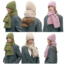 2 pz/set Sciarpa Cappello per Donna Uomo Sciarpa Invernale Beanie Moda Lana Pesante Caldo Sciarpa da Sci all'aperto Cappello Mitton Palla Cap Coppia Set