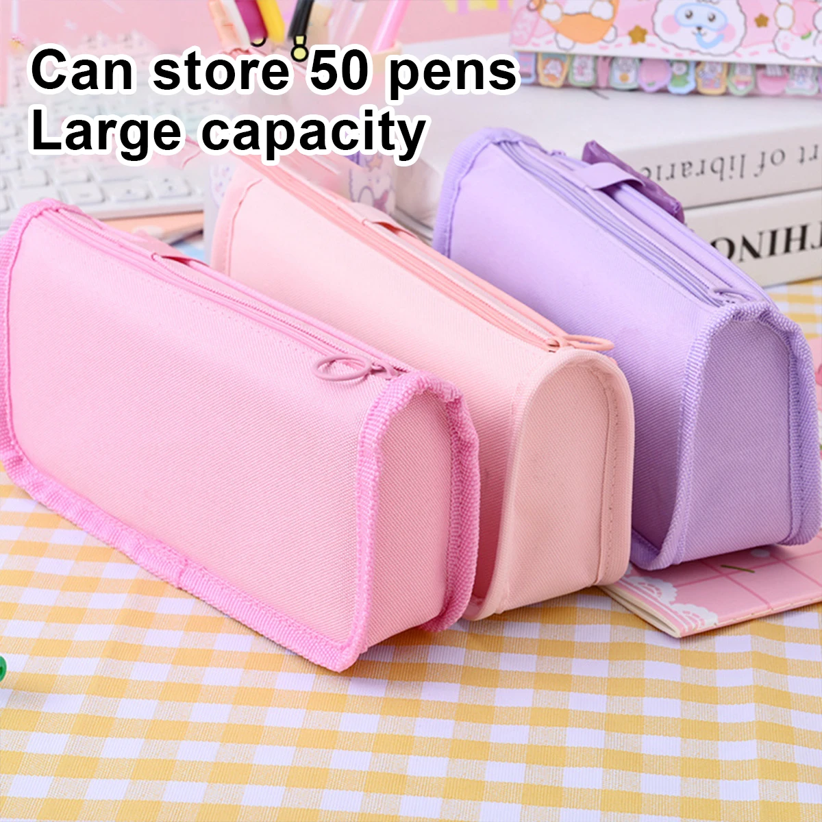 1pc Pink/Purple Kawaii style pencil case, Cute colored pencil case layers small item storage bag, back to school season