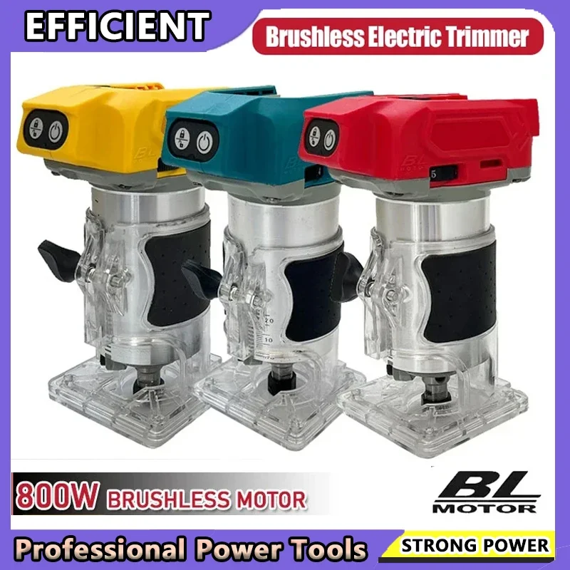 Fit Milwaukee 800W Brushless Electric Trimmer Cordless Compact Wood Router 18V Woodworking Trimming Machine Compatible with Maki