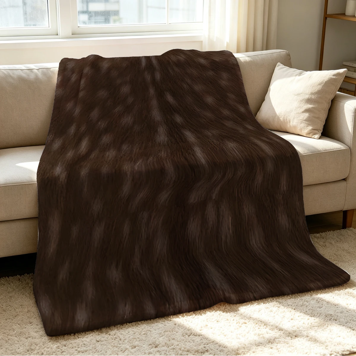 Brown Deer Fur Spots Flannel Blanket Warm Soft Halloween Christmas Couch Warm Cozy Decorative Decor Gift for All Season