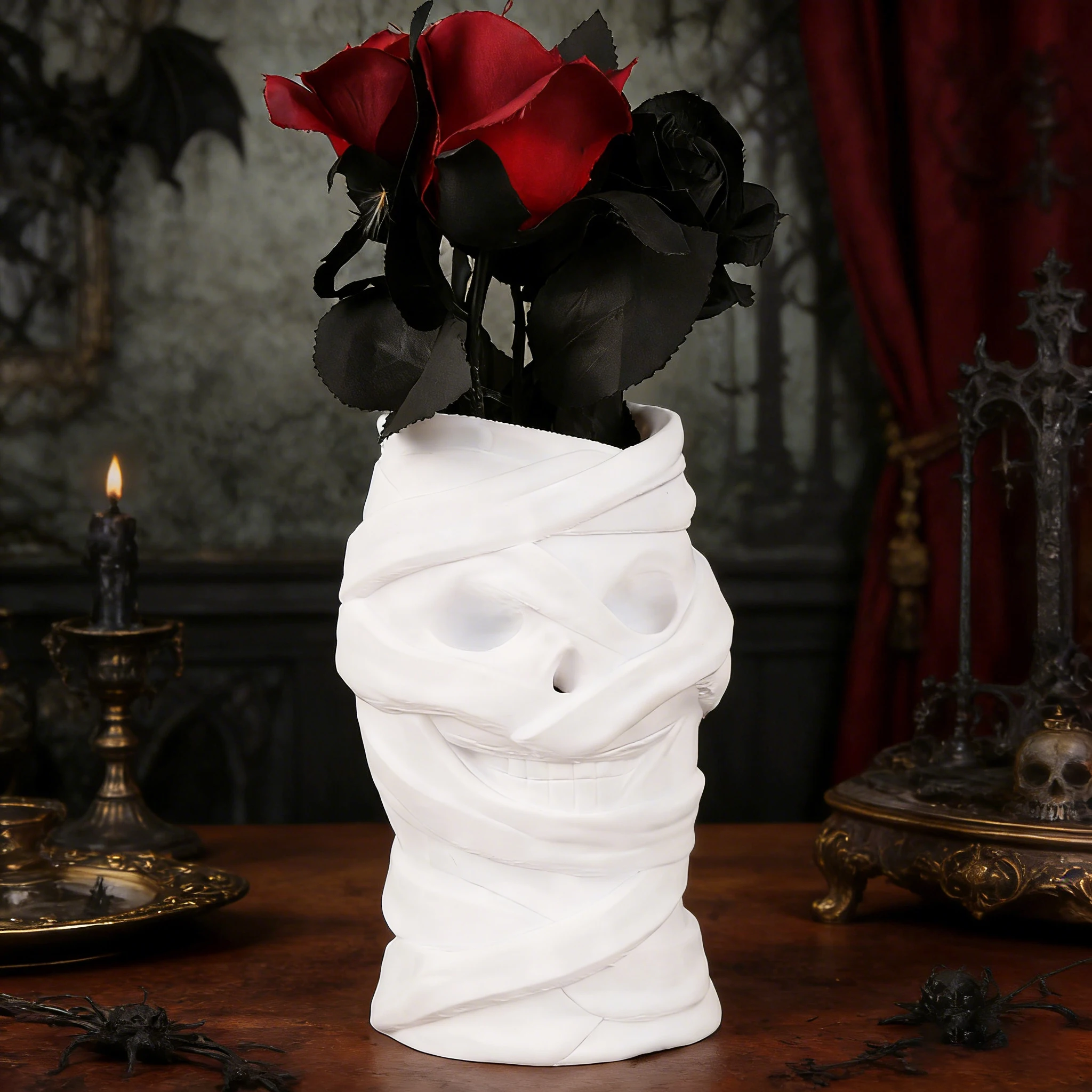 Gothic-Dunkelstil Mumien-Schädel-förmige Dekorative Vase für Retro-Stil Wohnungsdekoration Blumenbehälter
