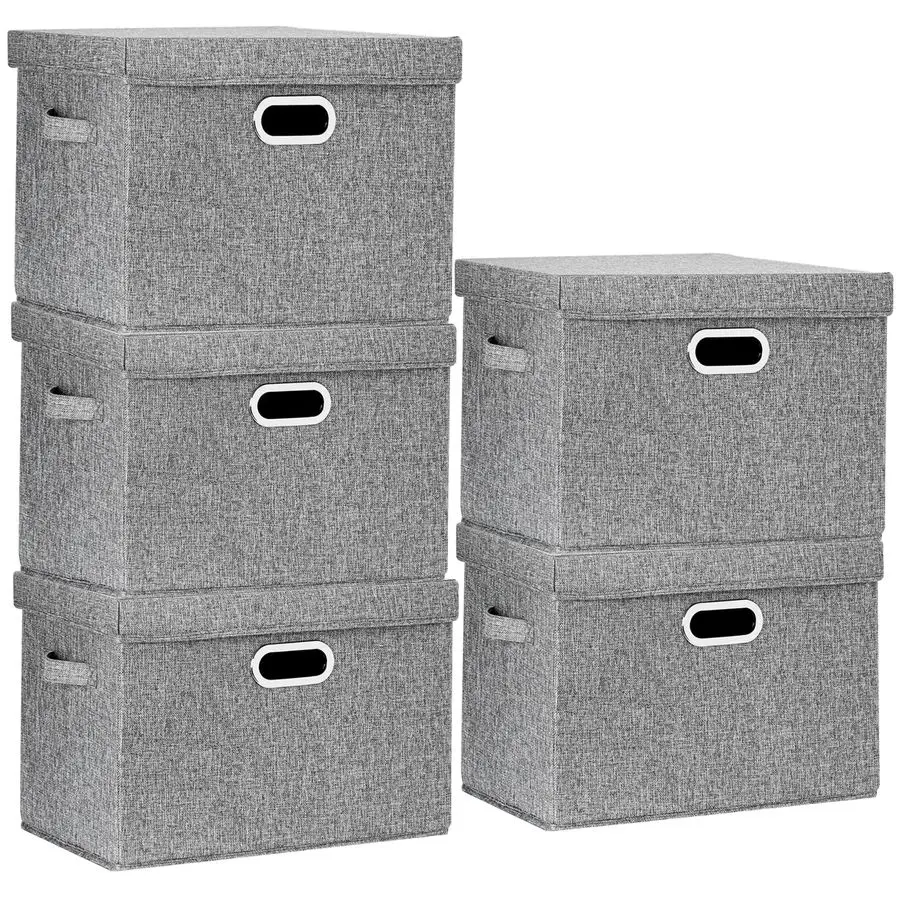 

Large Storage Bins with Lids, Collapsible, Washable, Fabric Storage Boxes for Organizing, 17.3x11.8x11.4 inches, 5 Pack, Gray