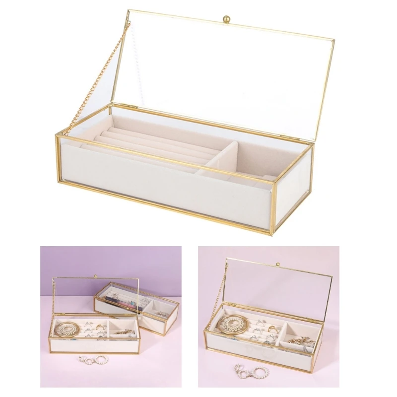 Clear Glass Jewelry Women Accessory Display Case Glass Jewelry Box Jewelry Storage Solution Glass Texture