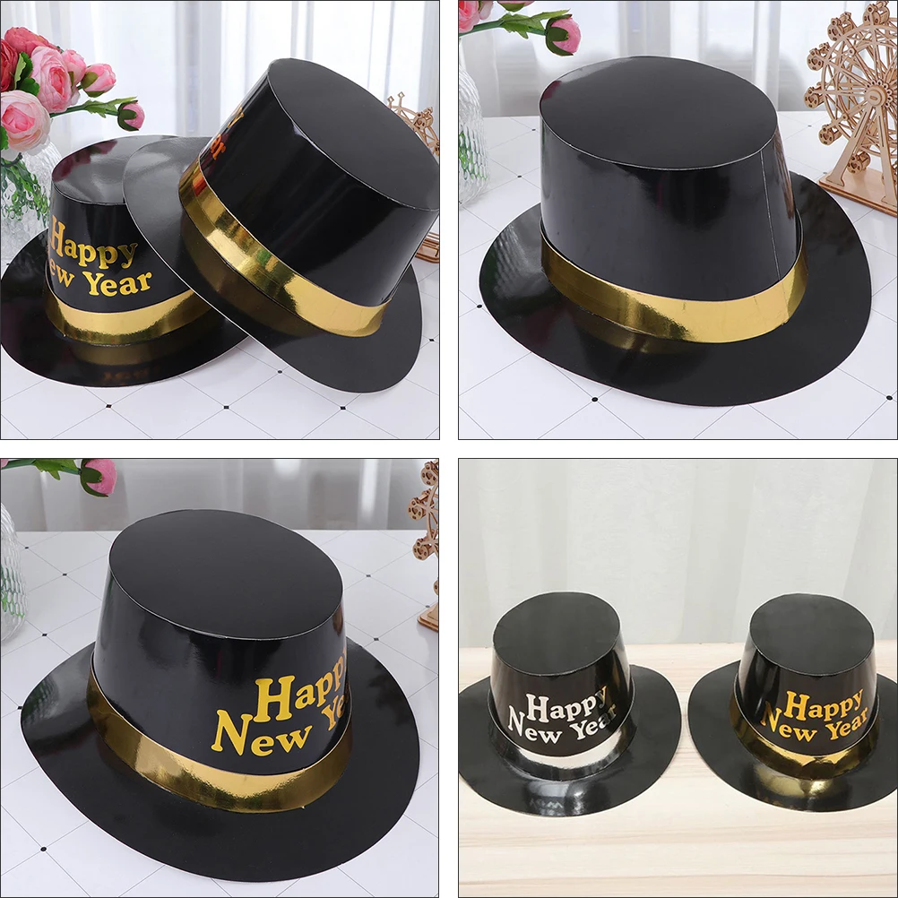 

4Pcs Black Gold Tops Hat Fashionable Fun Paper Party Hats Suitable for Most People Great Gift for Friends School Home Holiday