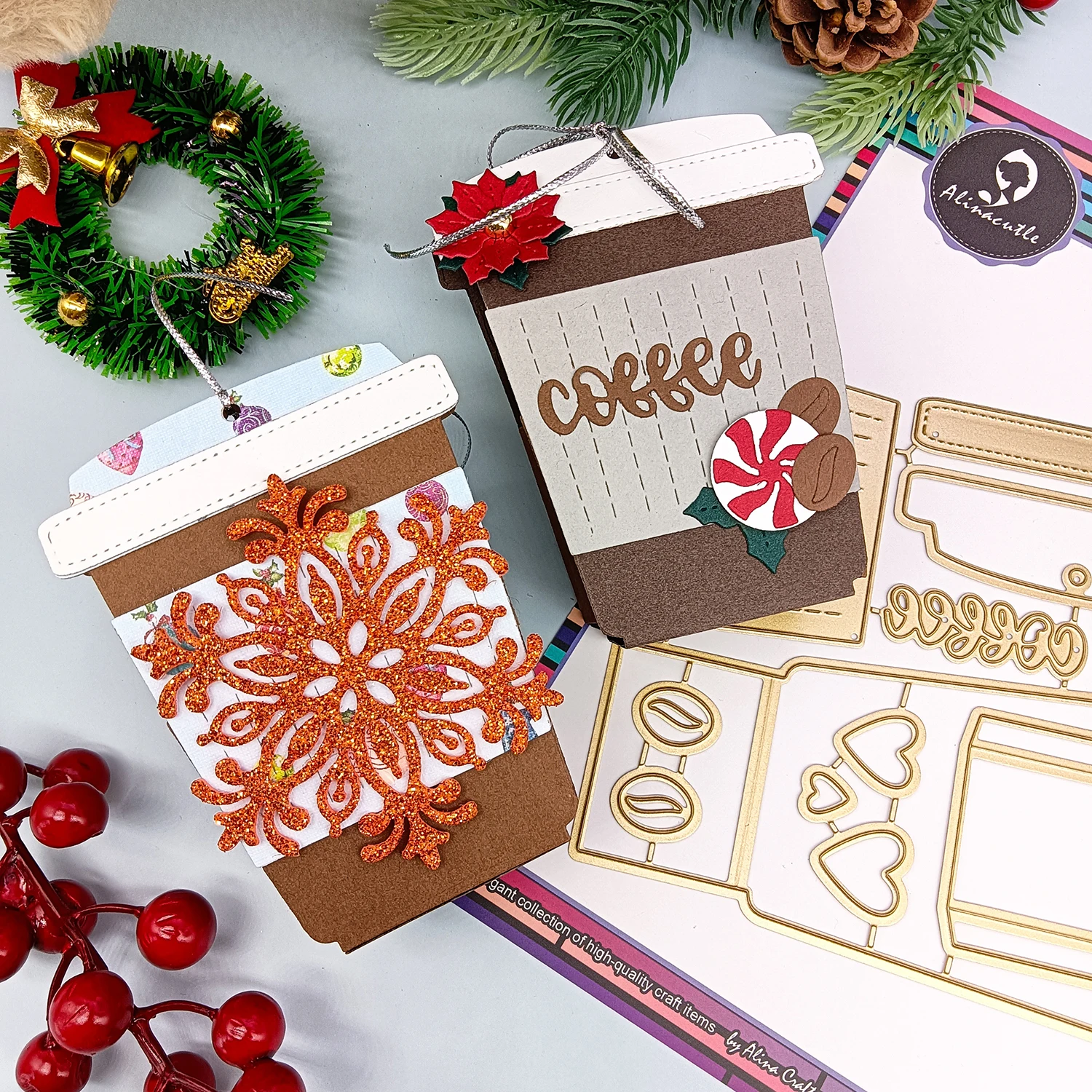 Kaffeetasse, Leckerli-Box, Metall, gestanzt, goldene Stanzformen für Weihnachtsgeschenke, Verpackung, handgefertigtes Papier, Basteln, DIY-Geschenkbehälter