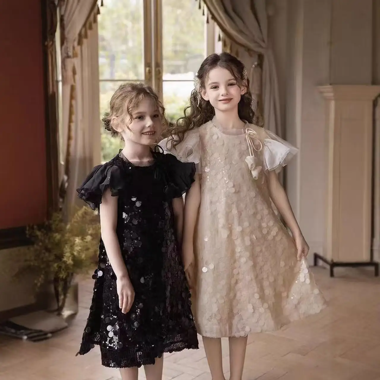 

Girls' Summer Euro-American Style Pleated Patchwork High-Waisted Sleeveless Formal Party Dress Kids Clothing