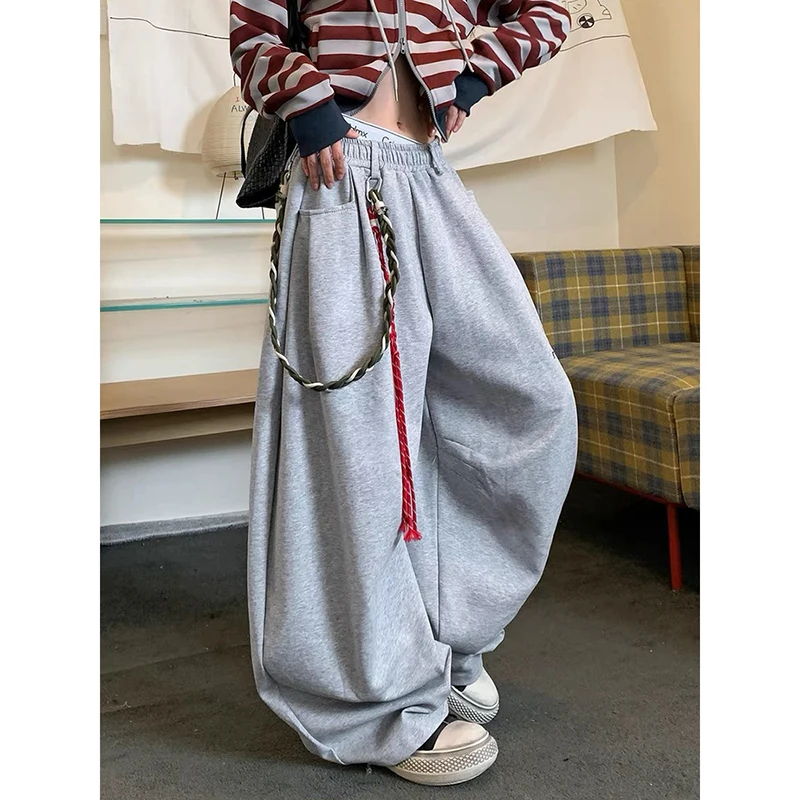 Amerikanische Retro Grau Sport Hosen frauen Herbst Winter High Street Lose Jazz Dance Breite Bein Hosen Casual Hosen Trend