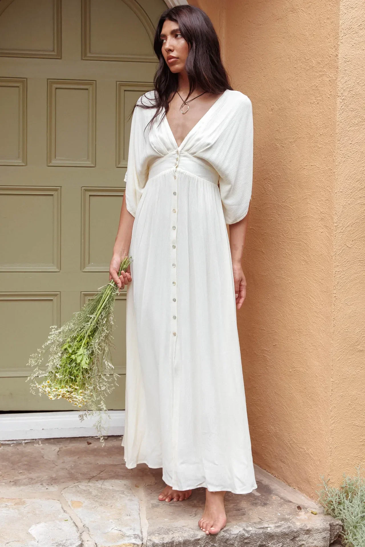 Robe longue en coton et lin pour femmes, col en v, simple boutonnage, élégante, sexy, vêtements décontractés, été 2024