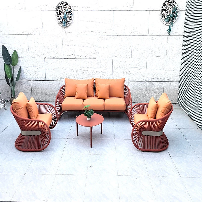 Outdoor Sofa Outdoor Homestays, Hotels, Courtyards, Gardens, Resorts, Clubs, Designer Italian-Style Leisure Rope-Woven Sofa Set