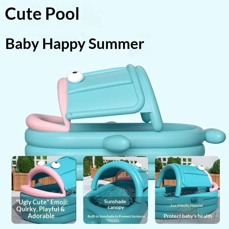 カクレクマノミ柄の子供用インフレータブルプール、幼児用スプラッシュプール、屋外サンキャノピー付き、持ち運び可能、簡単設置、耐久性のあるPVC製ホットタブ（屋外用）