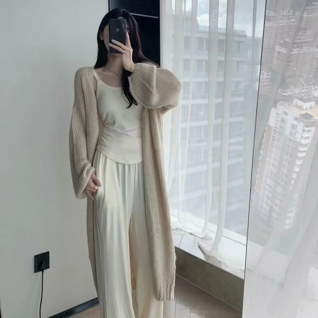 Korean Version of Simple Leisure in The Long Knit Cardigan Female Autumn  Winter New Temperament Lazy Wind Sweater Coat Female