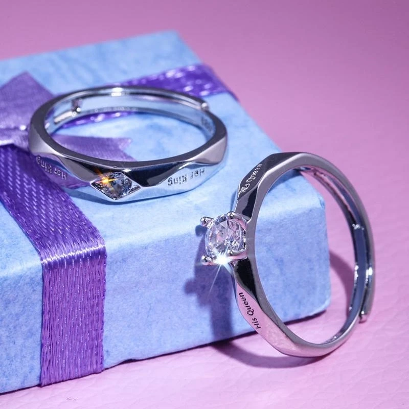 N5KE 1 Pair Her King and His Queen Ring Matching Ring Promise Ring Adjustable Opening Ring Suitable for Ladies and Men