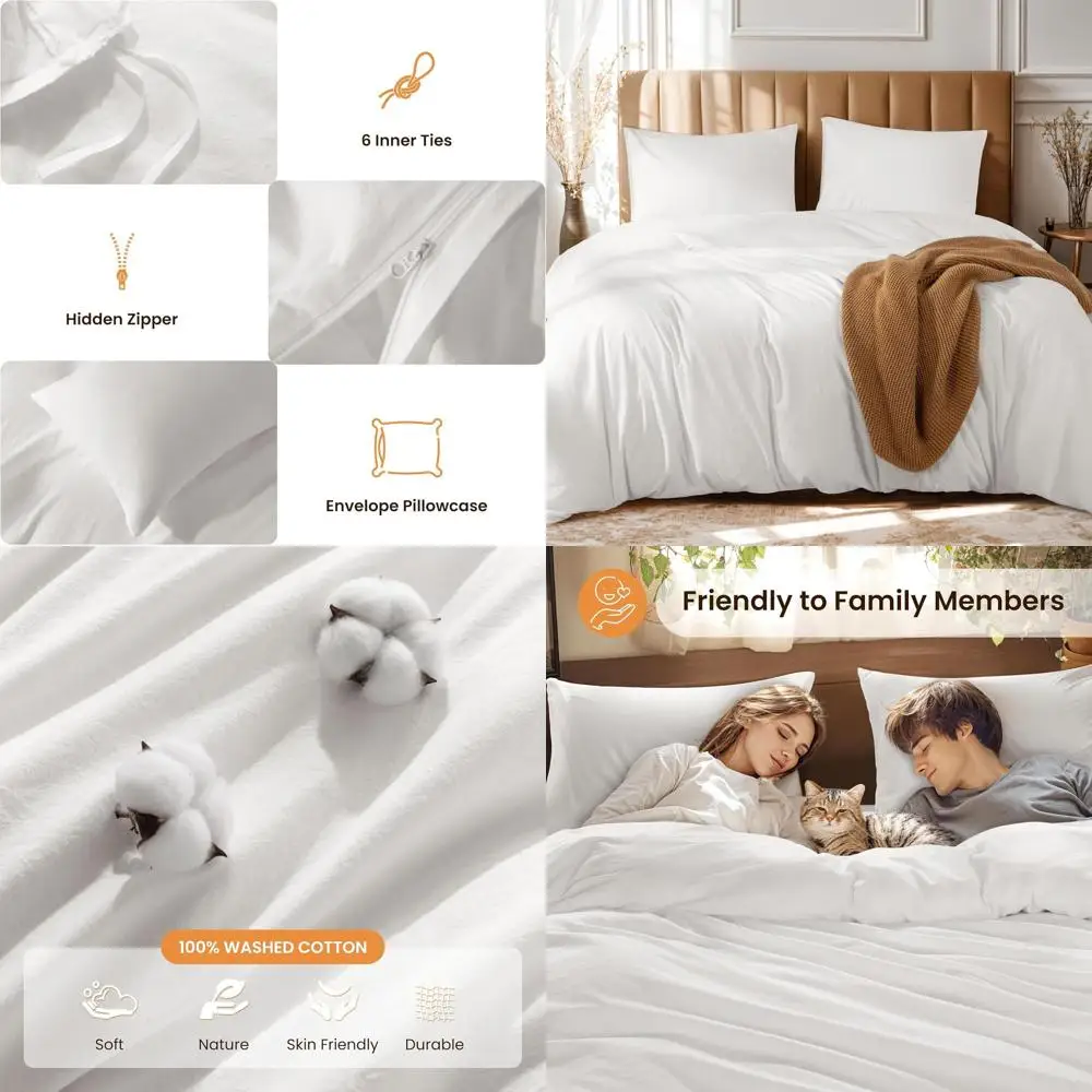 Ivory Queen Size 100% Cotton Duvet Cover Set with 2 Pillowcases and Zip Closure