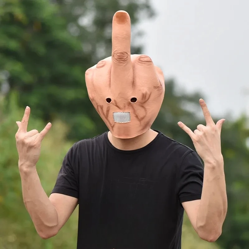 Halloween Middle Finger Despises Headgear Latex Finger Mask Headgear Halloween Prank Mask Bar Performance Prank Funny Props