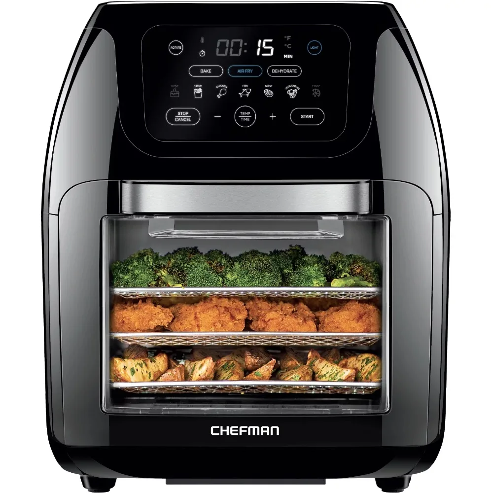 Multifunctional Digital 10 Qt. Air Fryer+ Rotisserie, Fry, Roast & Bake, 17 Presets - Black, New,rapid air technology