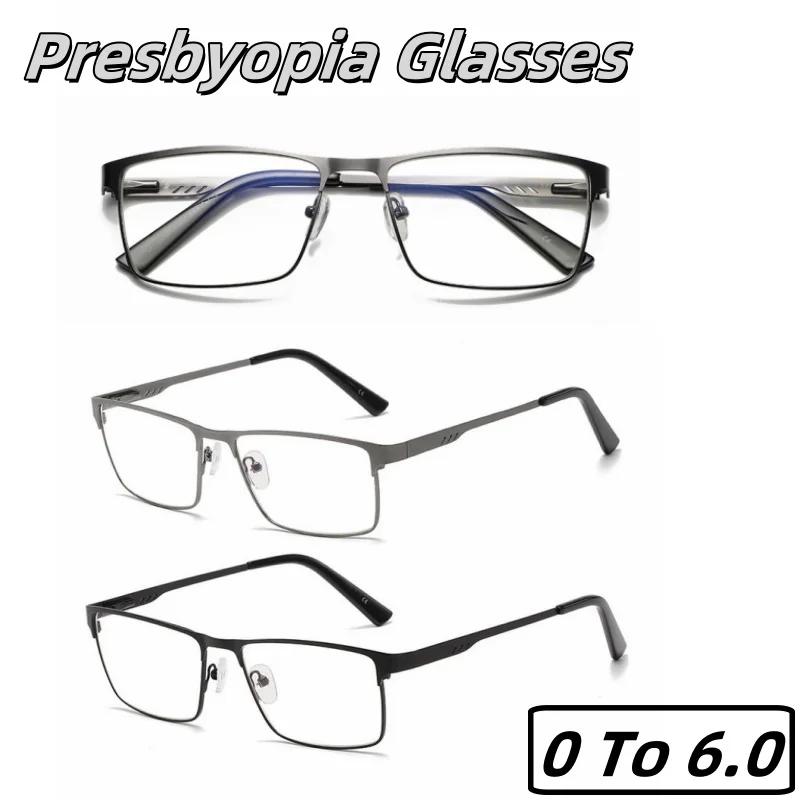 Men's Classic Square Full Frame Presbyopia Glasses New Business Spring Legs Women's Anti-Blue Light Reading Glasses 0 TO 6.0