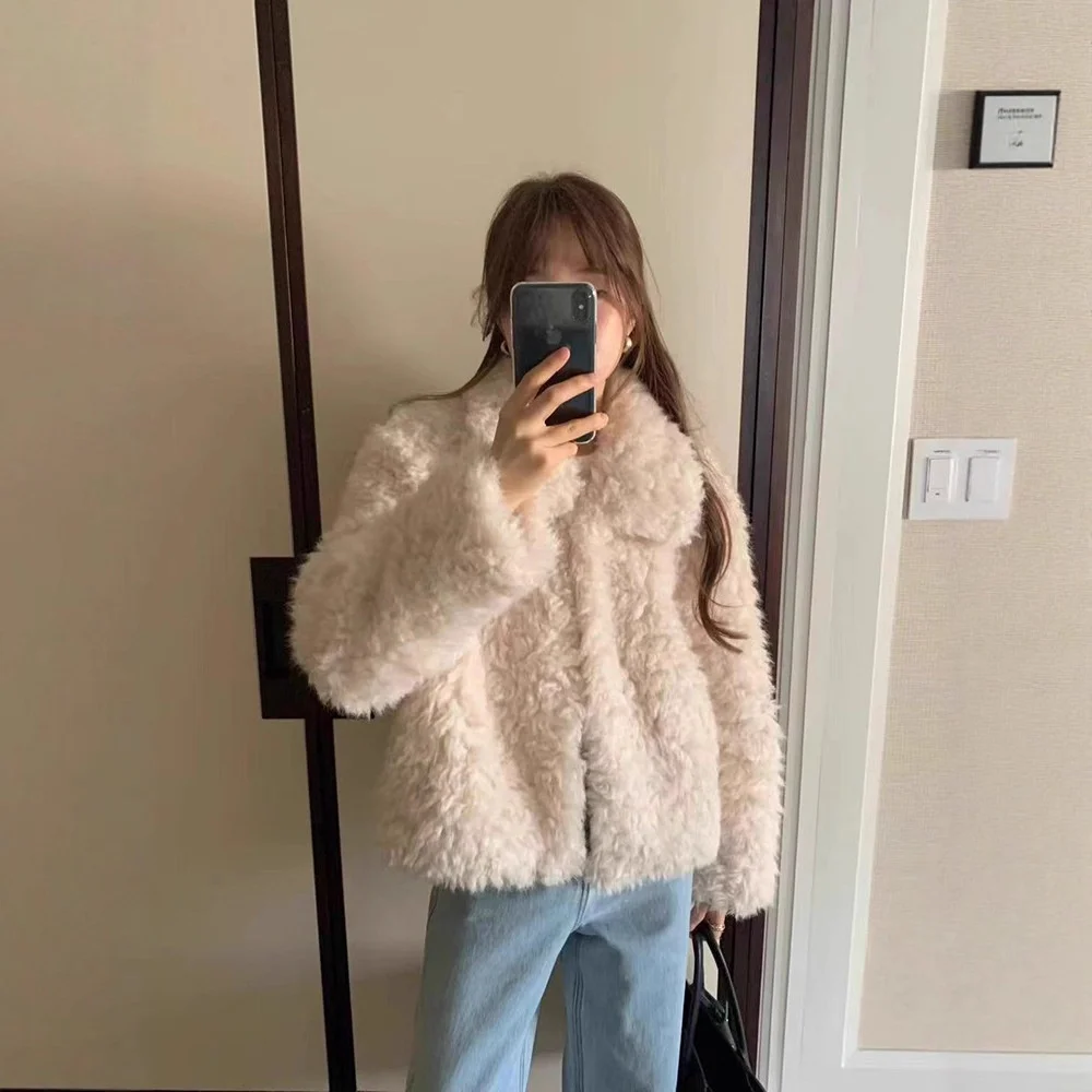 

Ounce H25 Осень Зима Восточные ворота Пушистая утягивающая куртка из меха ягненка Small Fraance Sle Toa Верхнее женское пальто из меха ягненка