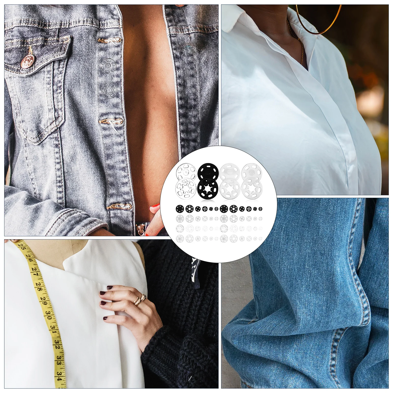 

120 Sets Plastic Snap Buttons 7mm 10mm 15mm Black White Translucent Transparent Assorted Sizes for Clothing Bags Shoes Hats