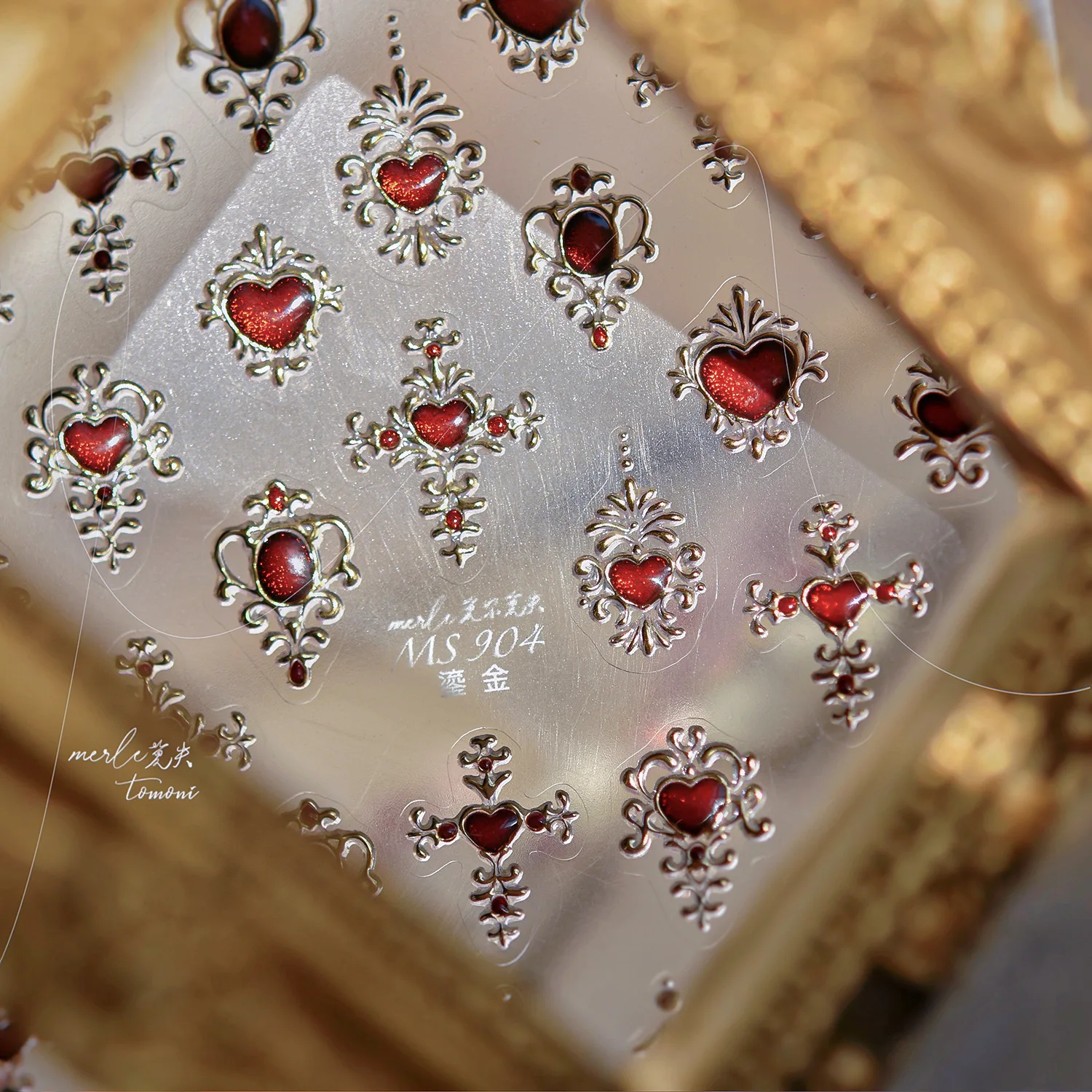 

1PCS diy glitter nail stickers European and American new Chinese-style nail stickers gilded red heart-shaped decoration material