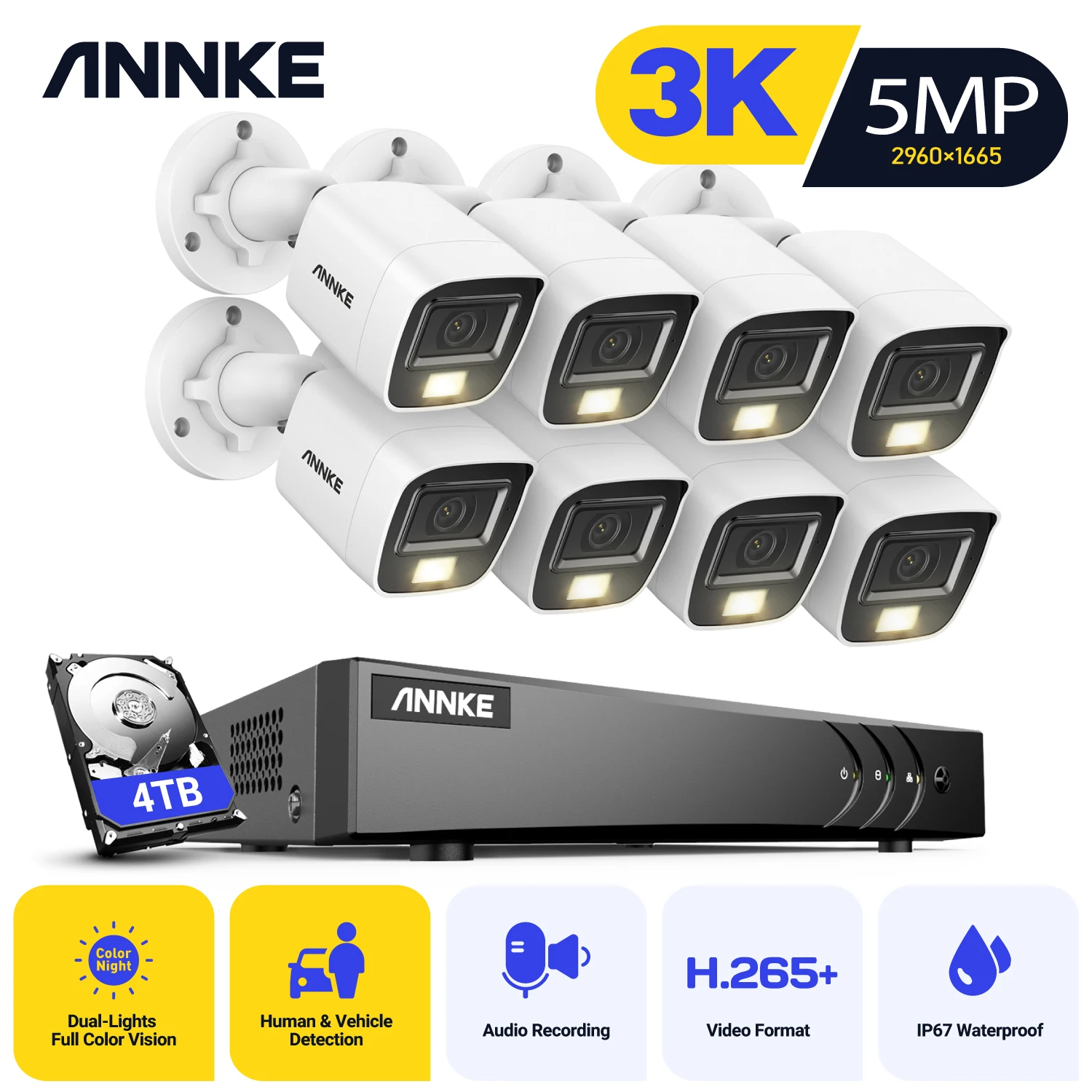 

ANNKE 5MP Video Surveillance Kit 8CH Lite H.265+ DVR Recorder Security Camera CCTV System Motion Detection IP67 Remote Monitor