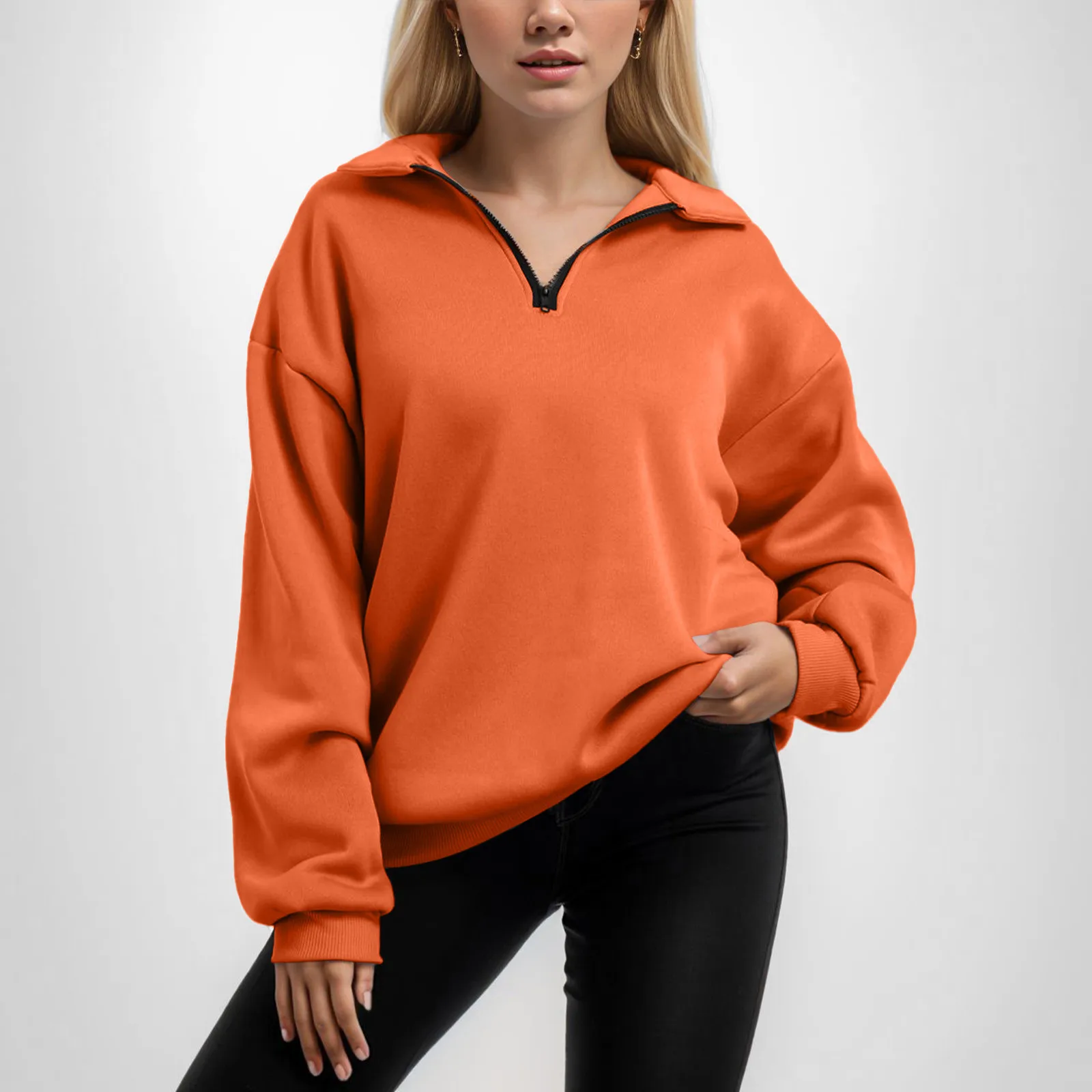 

Trendy Fall Sweatshirt Blouse Clothes Knit Blouse Women Long Sleeve Oversized Half Zip Pullover Sweatshirt Hoodie Sweater