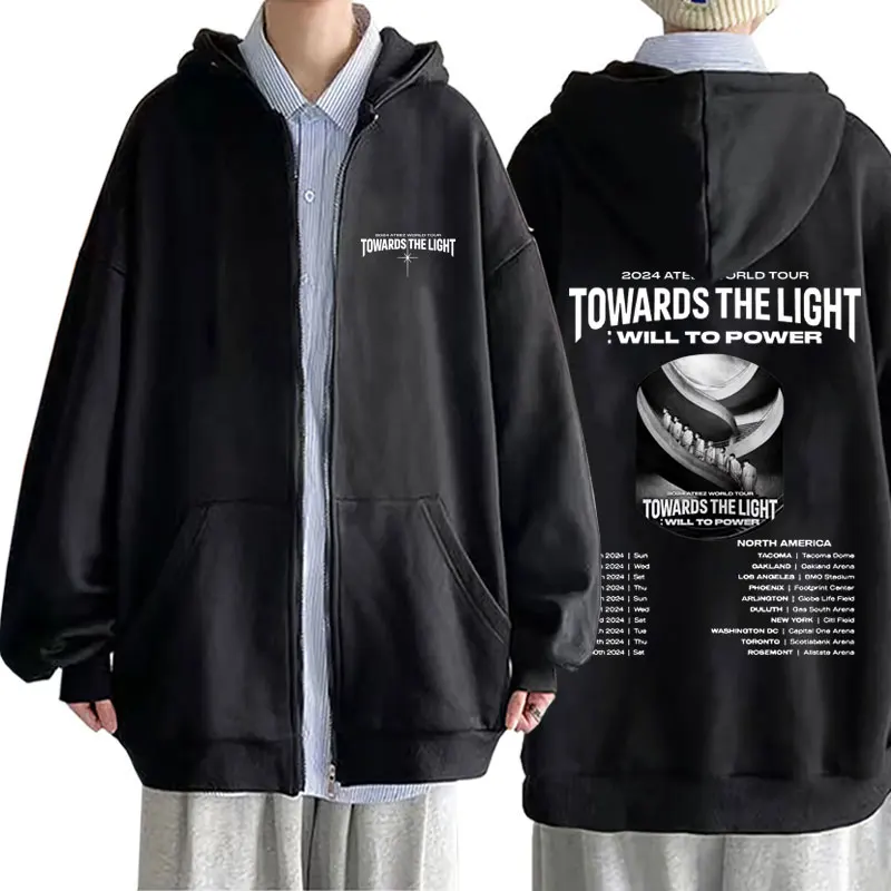 Ateez-Sudadera con capucha y cremallera para hombre y mujer, chaqueta Kpop de gran tamaño con cremallera, moda coreana, gira mundial, hacia la luz, Will To Power, 2024