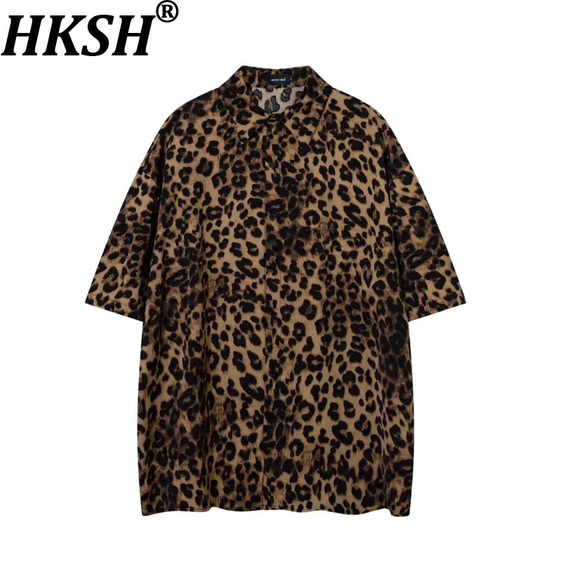 

HKSH Spring Summer New Men's Streetwear Niche Design Short Sleeved Shirt Leopard Printed Chic Ins Punk Fashion Shirts Top HK8464