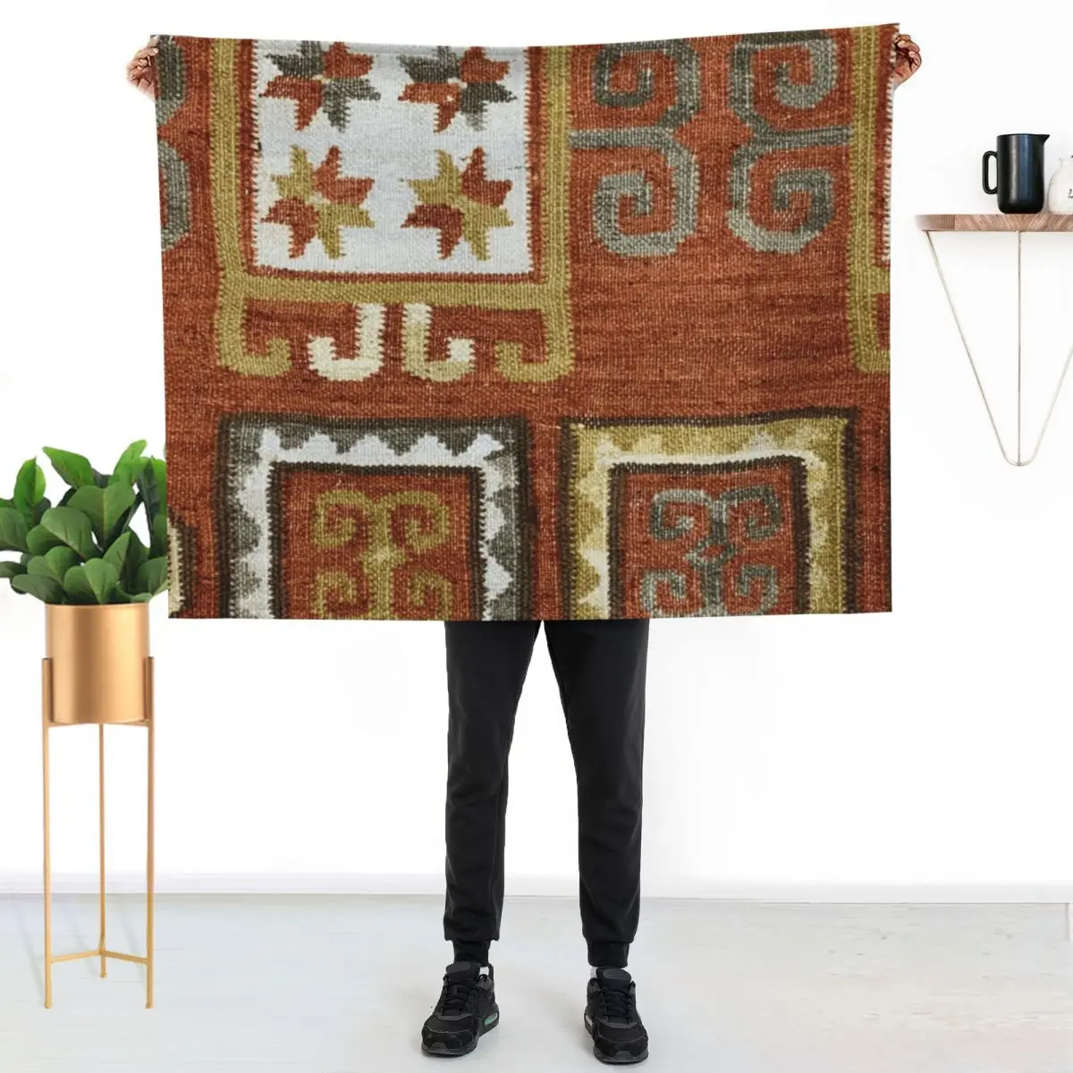 Decorative Caucasian Kilim, Navaho Weave, Woven Textile Throw Blanket Nap Travel Soft Thin Blankets