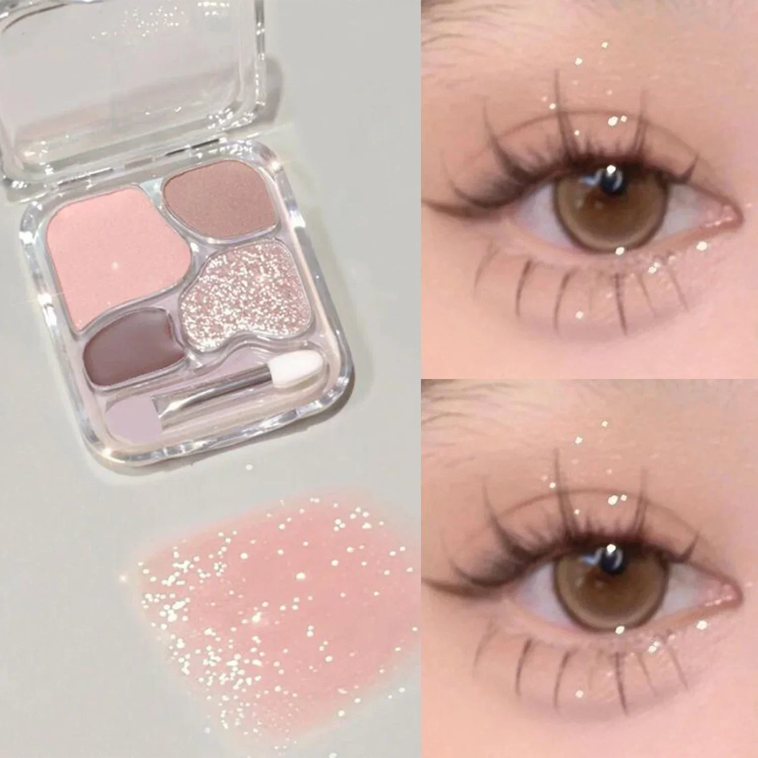 Paleta de sombra de ojos en polvo de cuatro colores, brillo brillante, párpado Natural, sombra de contorno de gusano de seda, tono Natural, delineador de ojos marrón, barro