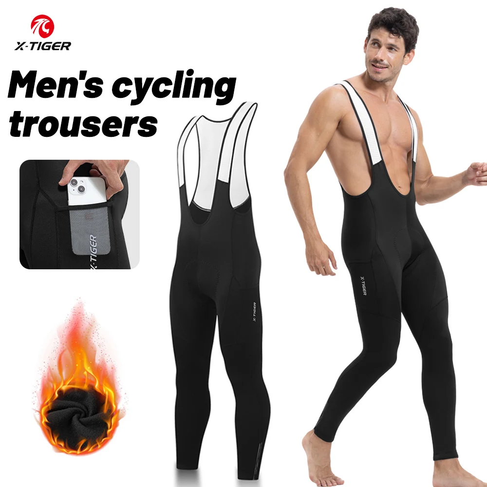 

X-TIGER зимние мужские велосипедные брюки, длинные брюки для горного велосипеда, 5D гелевые подушечки, велосипедные нагрудники, сохраняющие тепло велосипедные колготки
