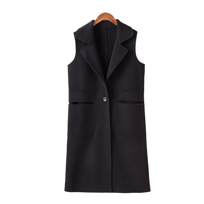 New Foreign-Style Woolen Vest Jackets Women With Long Waistcoat Short Korean Loose Spring Autumn Coat Winter Sleeveless Jacket