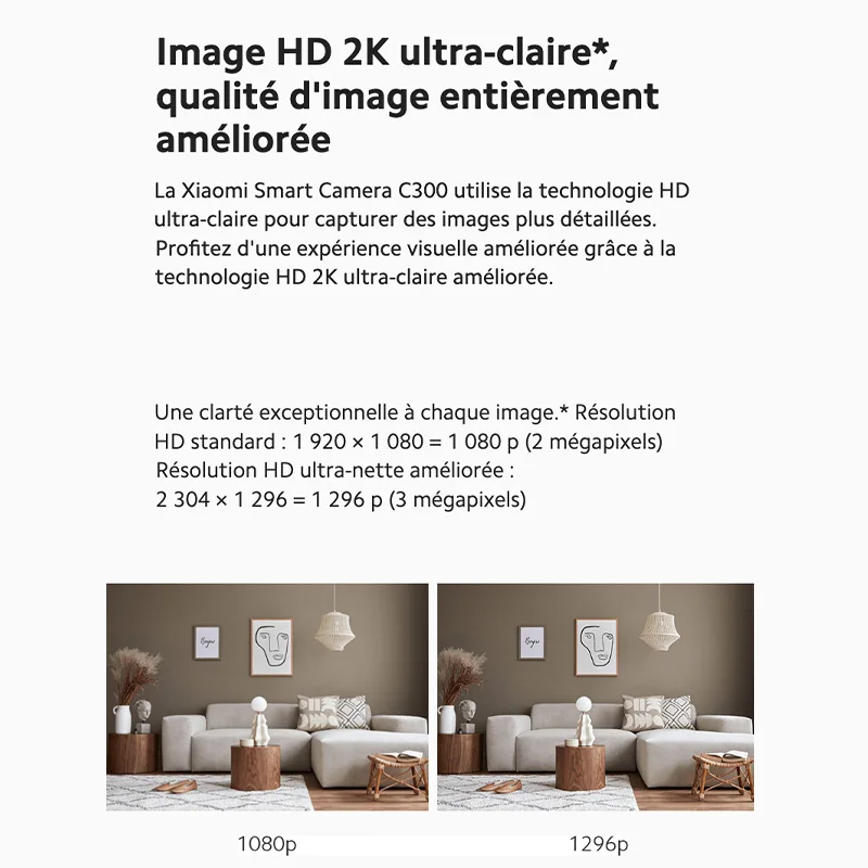 كاميرا Xiaomi France Xiaomi الذكية C300 مع صورة 2K فائقة الوضوح وIA مطورة 3 مليون بكسل فتحة كبيرة F1.4 لون حتى مع كشف الإنسان منخفض الإضاءة عبر IA
