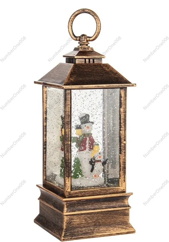 Christmas Lantern Music Box Water Activated Night Light Holiday Decoration Ornament with Snow Globe