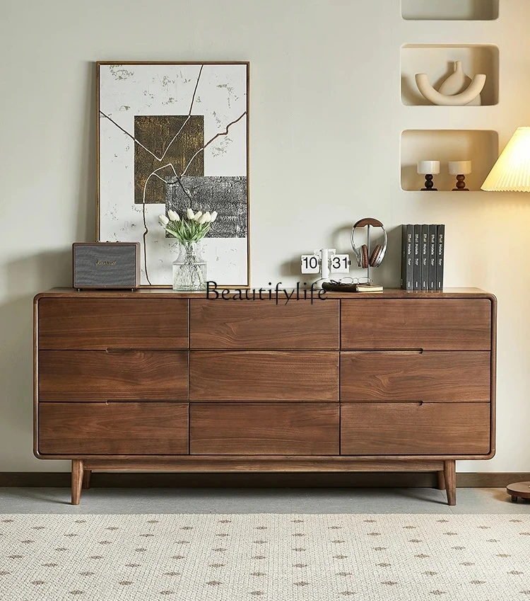 

ls 04North American black walnut simple storage cabinet living room home all solid wood storage chest