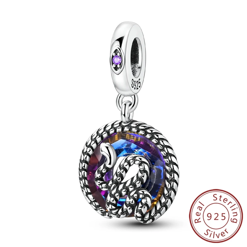 

Unique 100% 925 Sterling Silver Colorful Plate Snake Dangle Charm Fits Bracelet & Necklace For DIY Women Fashion Jewelry Making
