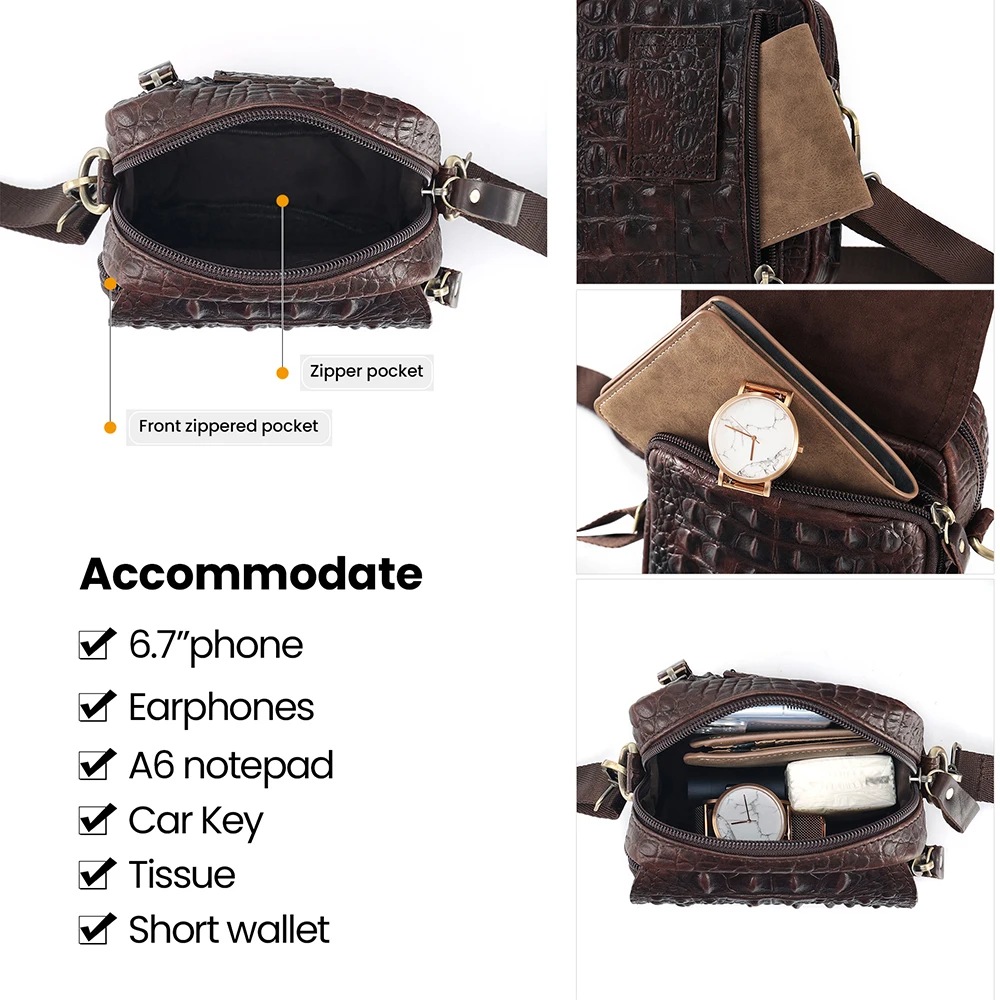 JOYIR-Homens Genuíno Couro Saco da Cintura, Crocodilo Cabeça Padrão, Moda Fanny Pack, Ombro Crossbody Bag para Masculino