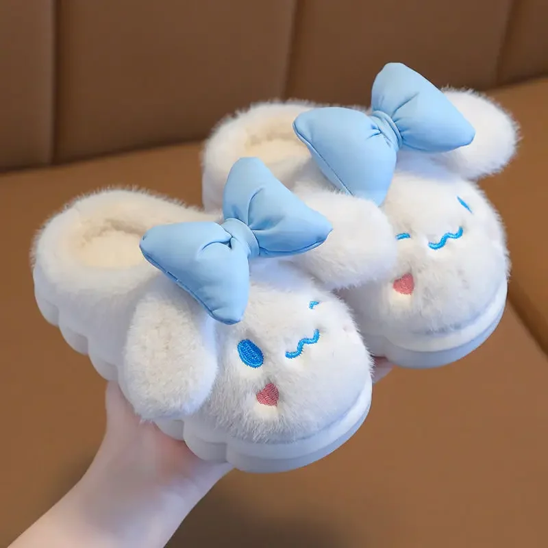 Miniso Anime Sanrio Plush Cotton Slippers Cinnamoroll Accessories Cute Autumn Winter Home Thick Bottom Anti-Slip Toys Girl Gift