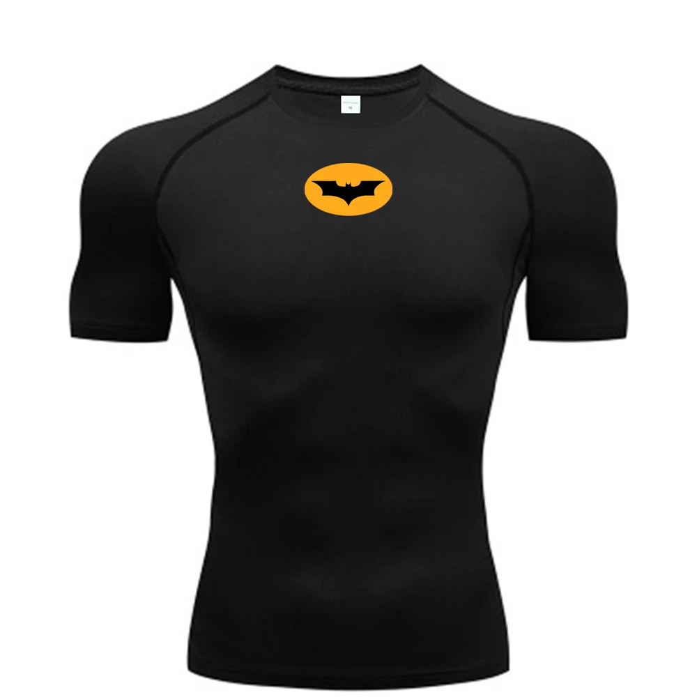 Bat Graphic Compression Shirts for Men Short Sleeve Rash Guard Gym Workout Running Tshirt Summer Athletic Quick Dry Tees Tops