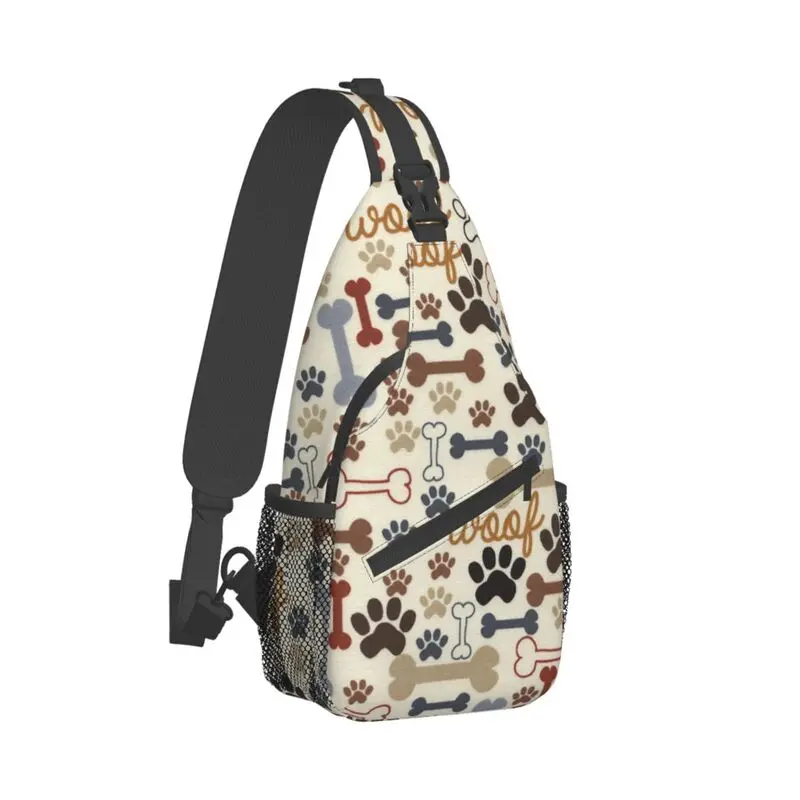 Mochila cruzada con estampado de patas de perros y huesos para hombre, bolso de pecho con estampado de huellas de animales, bandolera de hombro, viaje, senderismo, Daypack