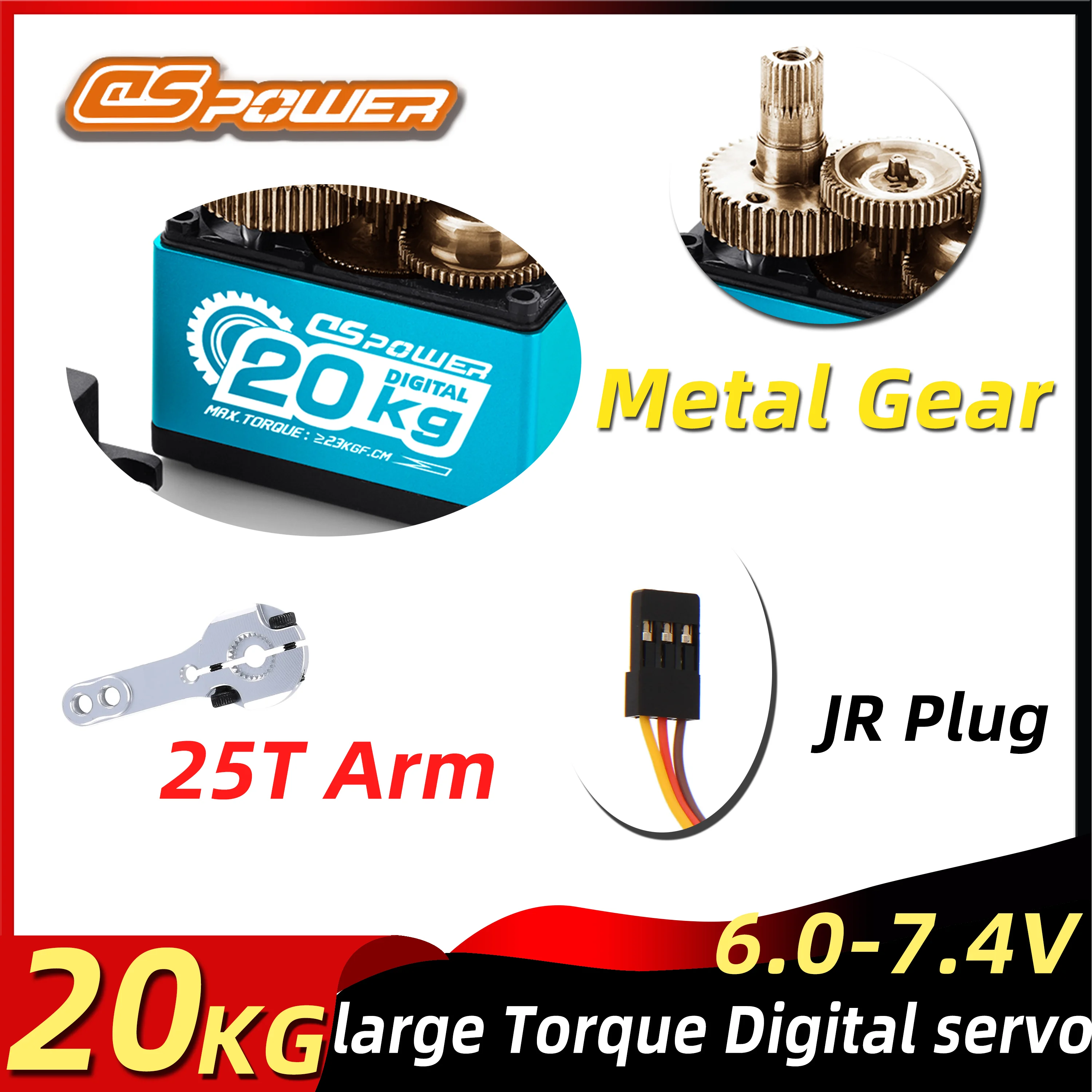 DSPOWER Waterproof 20kg Digital Servo Motor 25T Metal Arm 180/300 Degree for 1/8 1/10 RC Crawler Car Plane Robot Model Toy Parts