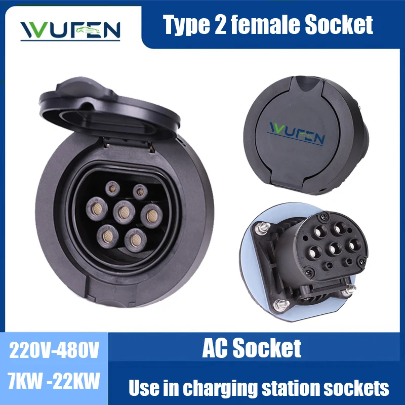 WUFEN Type 2 Female Socket Connector Socket IEC 62196-2 32A 1 Phase 3 Phase 4 Point Fixed AC Electric Vehicle Charging Station