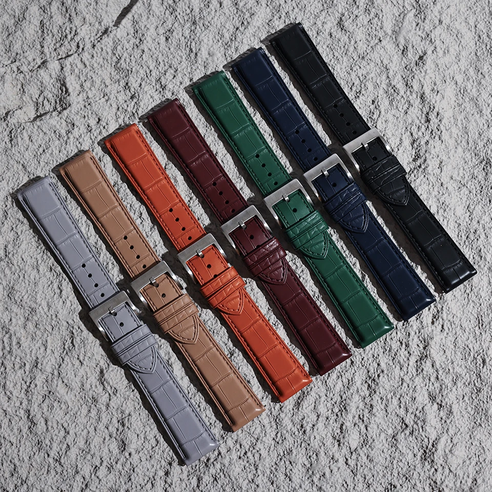 20mm 22mm Waterproof Quick Release FKM Watch Band Bamboo Crocodile Pattern Fluororubber Strap for Tudor Omega Seiko Mido