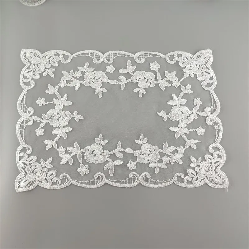 European Rectangular Lace Embroidered Table Mat Coaster Laptop Oven Microwave Cover Wine Set Party Christmas Wedding Decoration