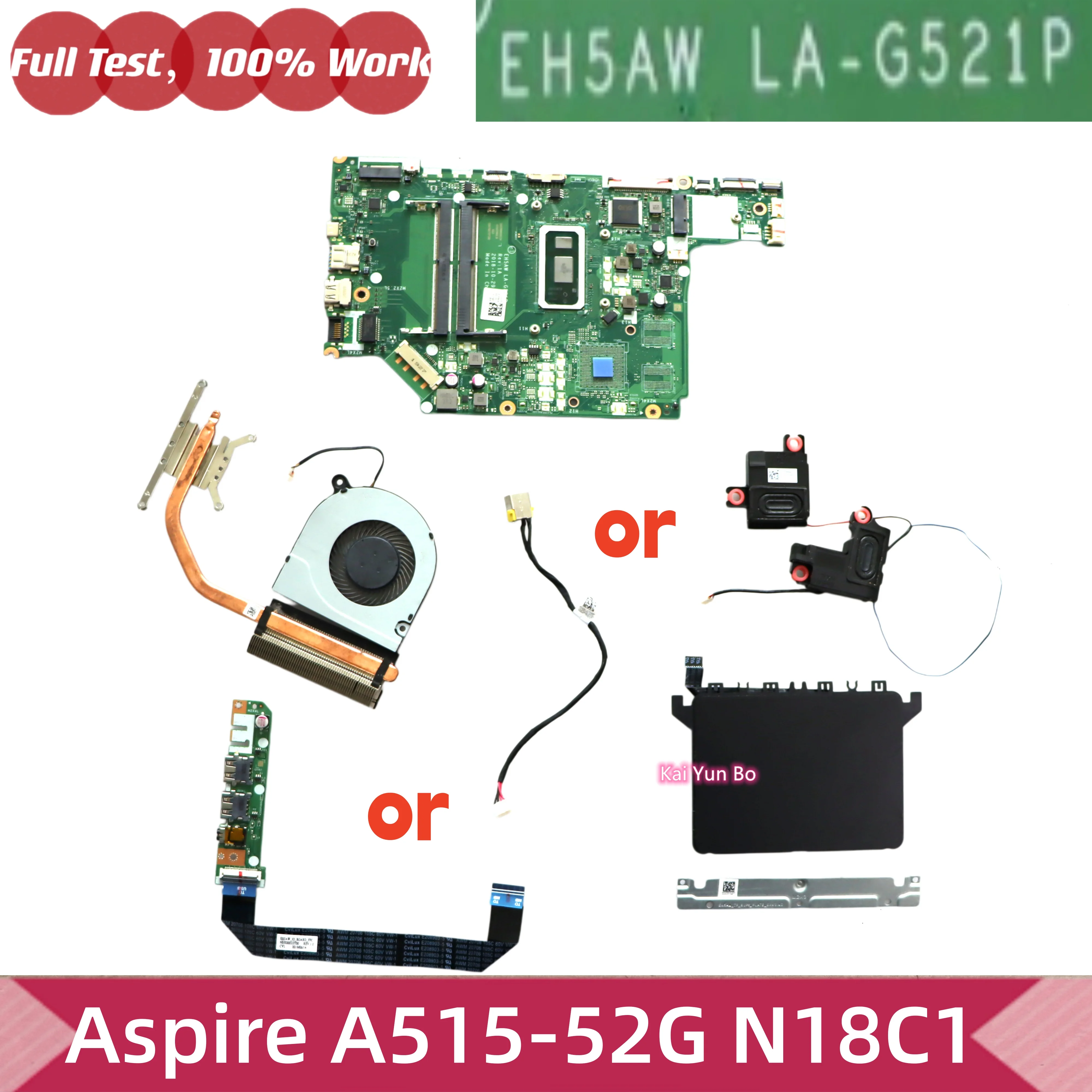 Placa madre portátil LA-G521P para Acer Aspire A515-52 A515-52G N18C1 altade ventilador de disipador de calor Touchpad altade placa de Audio USB DC IN Power Jack LS-G521P DC301012K00 PK23000WW10 NC.24611.04G NBX0002DT0