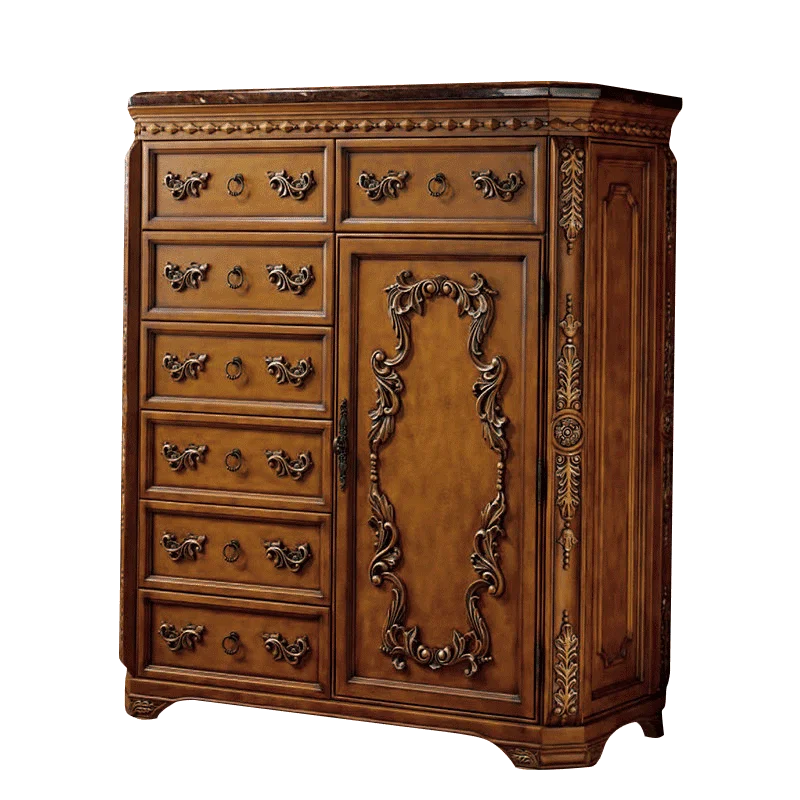 European marble chest of drawers American country retro carved six-bucket cabinet bedroom large capacity chest of drawers