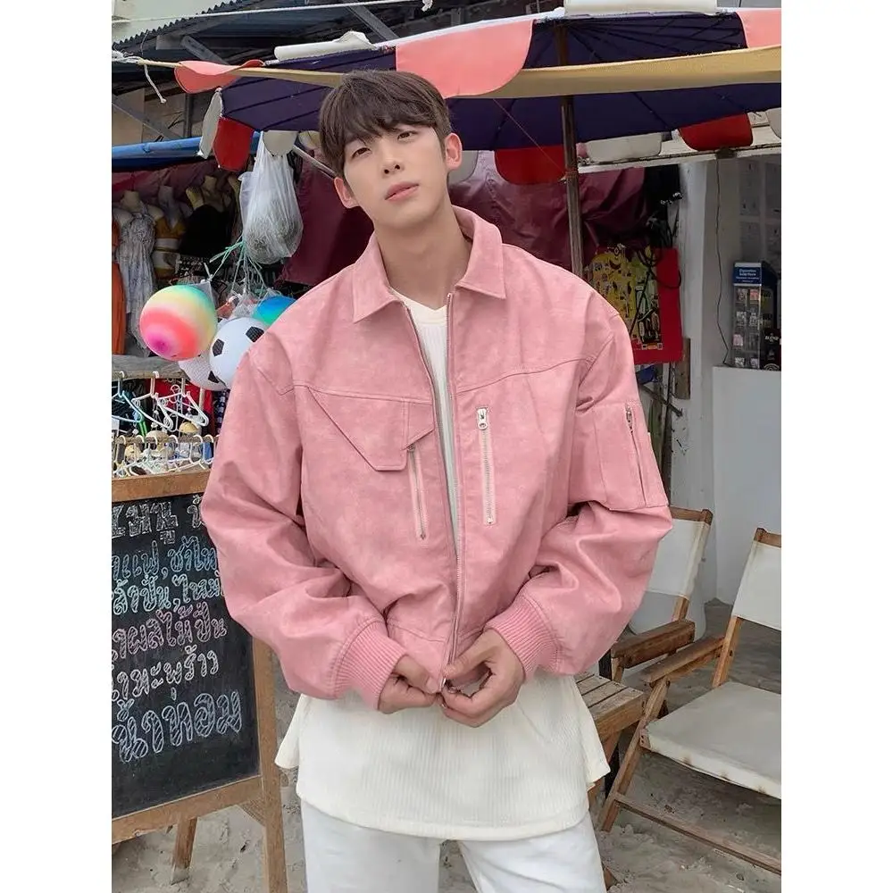 

American Retro PU Leather Jaet Men's Loose ort Pilot Coat Cool Motorcycle Clothes Casual Loose Fit Zipper Closure