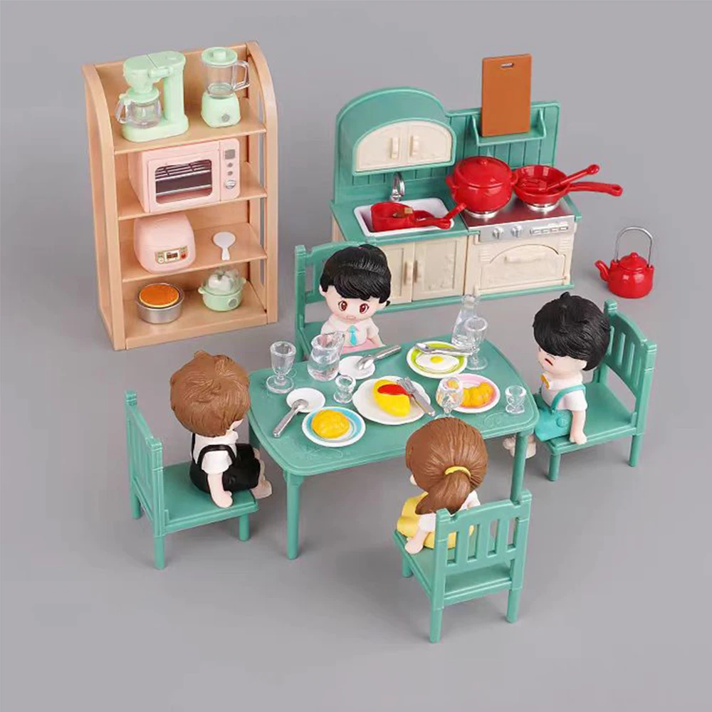 Mini cocina de simulación 1:12, pequeños electrodomésticos, mesas de comedor, adornos para casa de muñecas, muebles en miniatura, modelo de cocina
